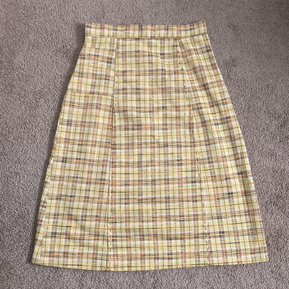 Vintage yellow warm toned plaid high waisted midi skirt, custom measurements - Picture 13 of 13
